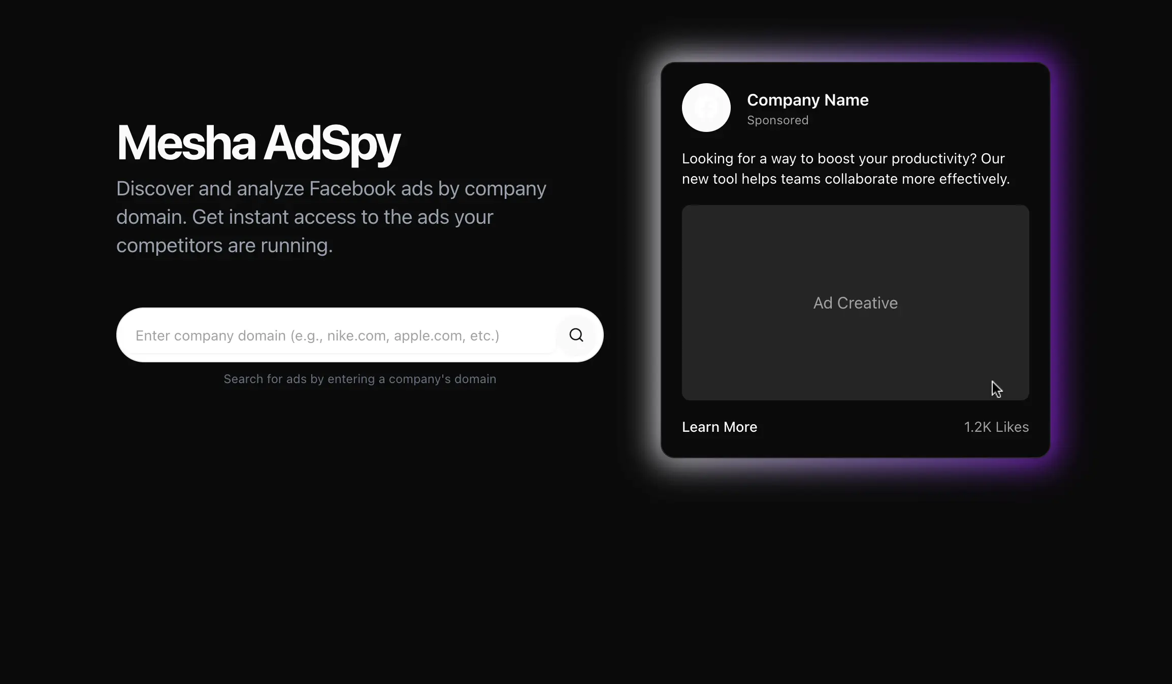 Mesha AdSpy Dashboard Screenshot